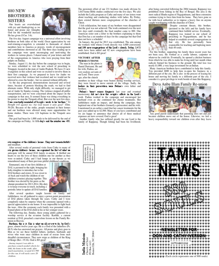 India Newsletter Sept 2013 Religious Conversion Churches Of