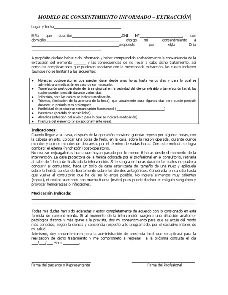 Consentimiento Informado para Cirugía Dental | PDF | Medicamentos con ...