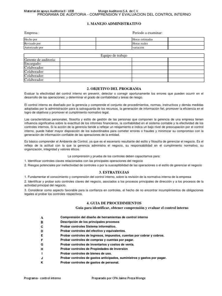 Programa de Evaluación de Control Interno | PDF | Contabilidad | Business