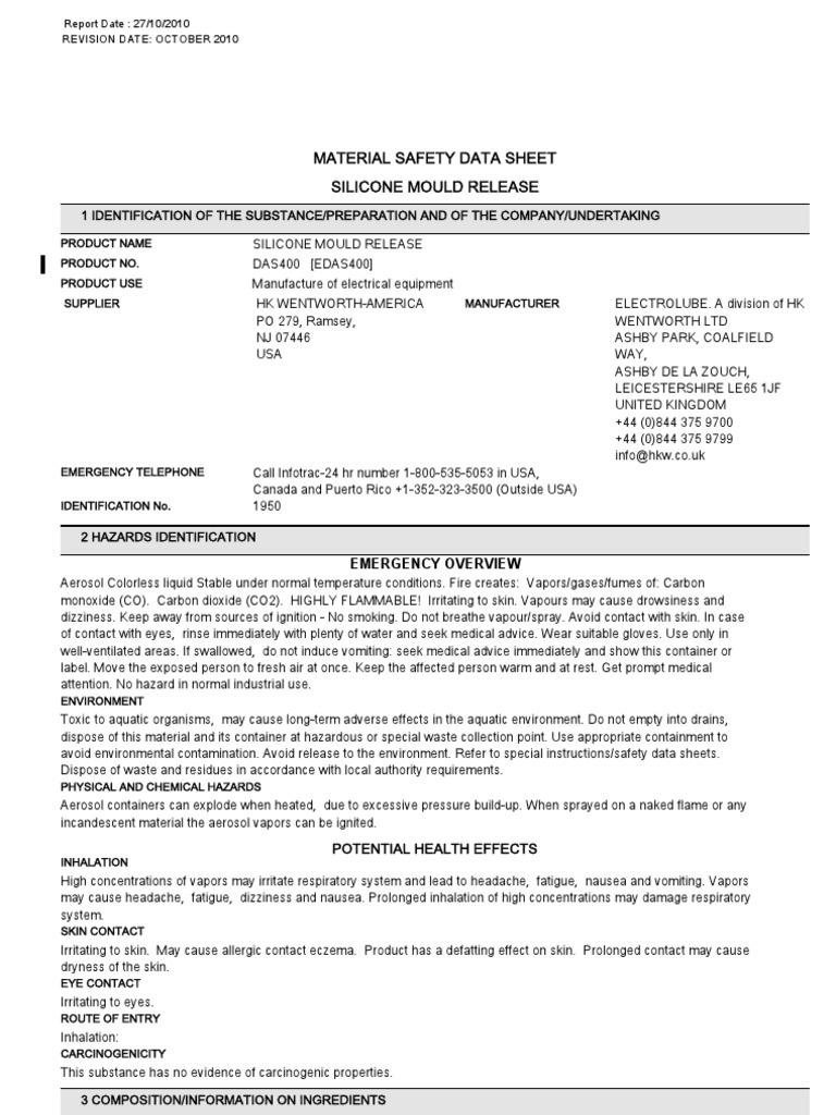 Silicone Mold Msds PDF Carbon Dioxide Magnesium