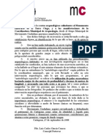 Sobre la excavación de Torreciega y manifestaciones de la coodinadora municipal de arqueologíaia