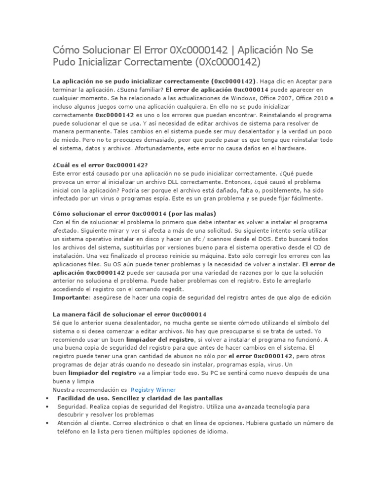 Soluciona Error 0xc0000142 Fácilmente | PDF | Virus de computadora ...