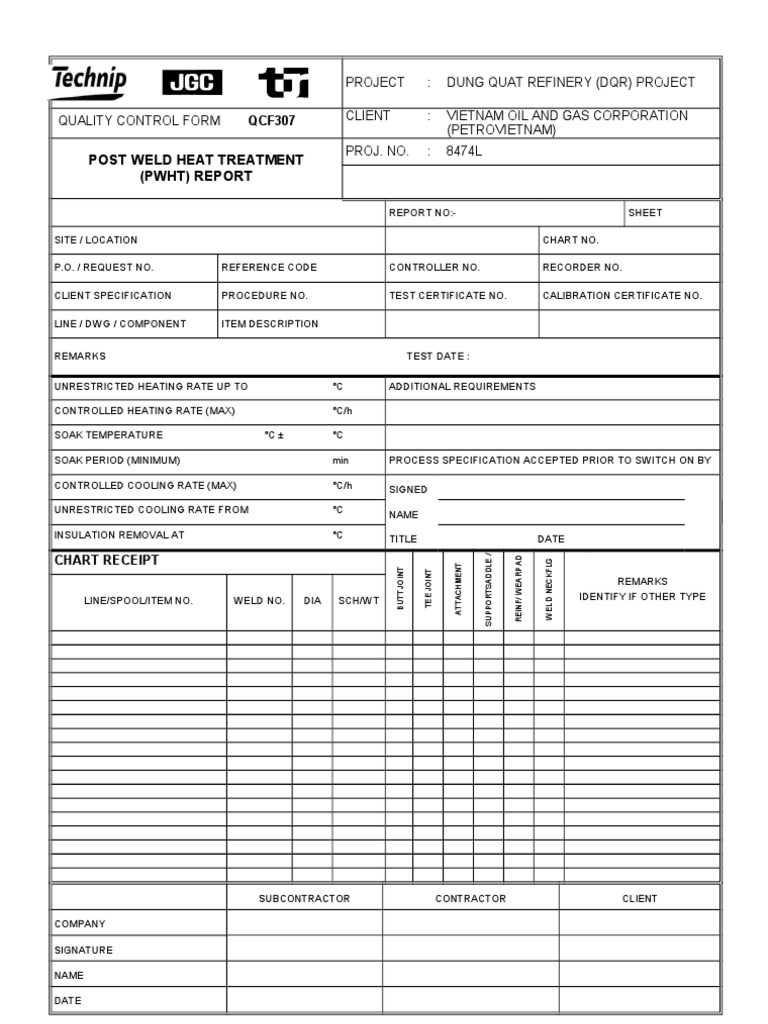 PWHT Report for Dung Quat Refinery | PDF | Technology & Engineering