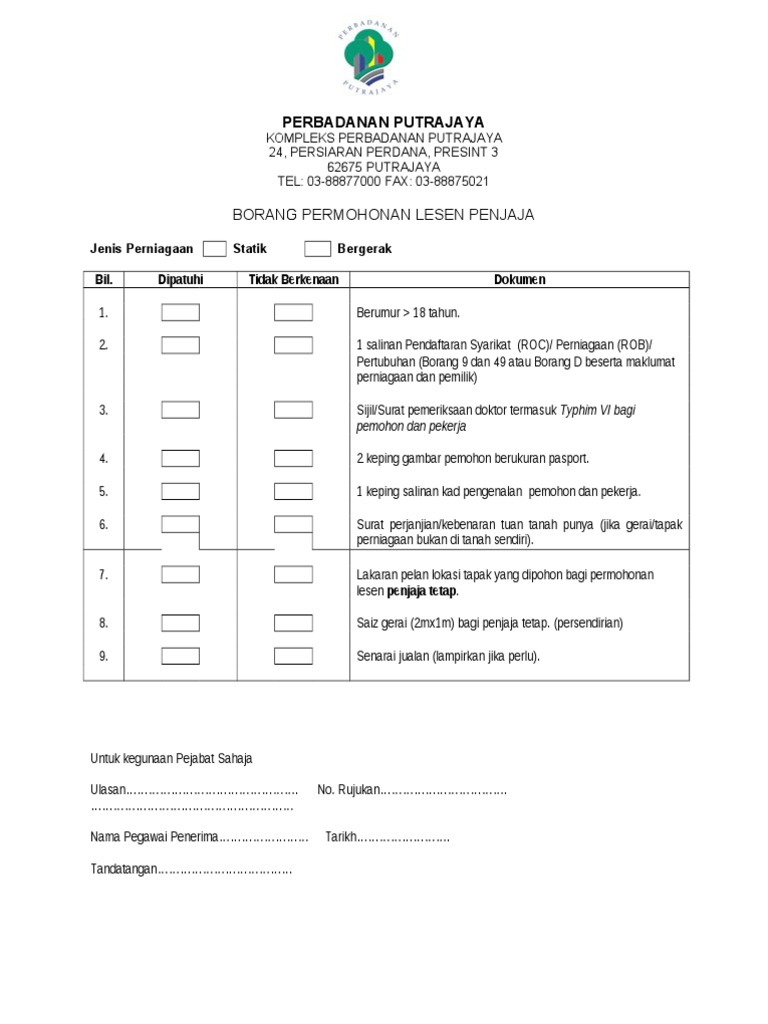 Borang Lesen Penjaja