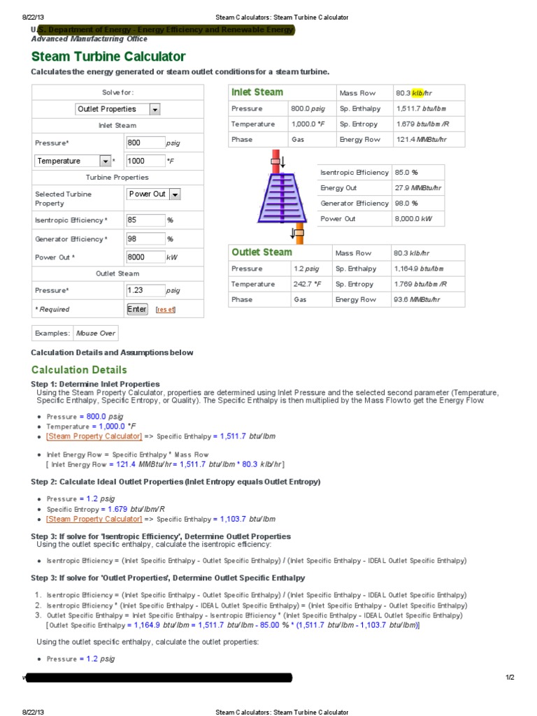 Steam Calculators Steam Turbine Calculator PDF Enthalpy British Thermal Unit
