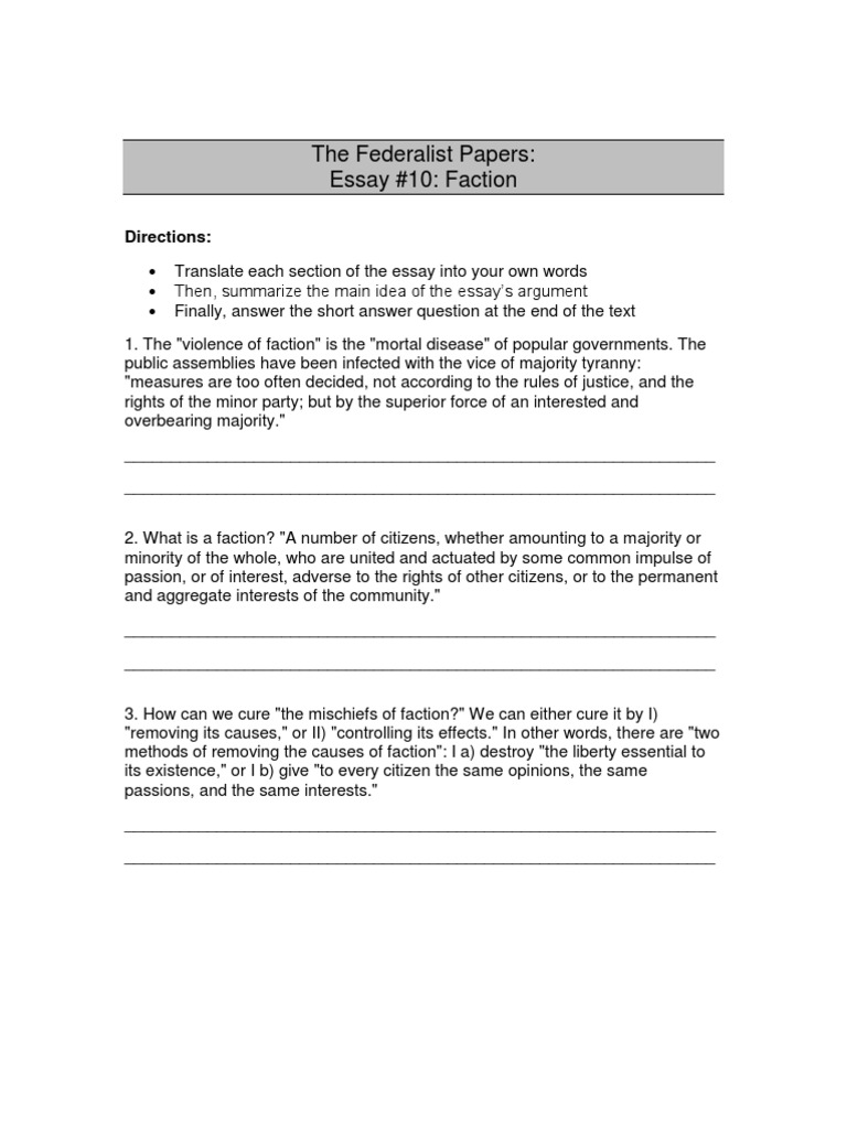 Federalist papers 10 and 51 summary picture