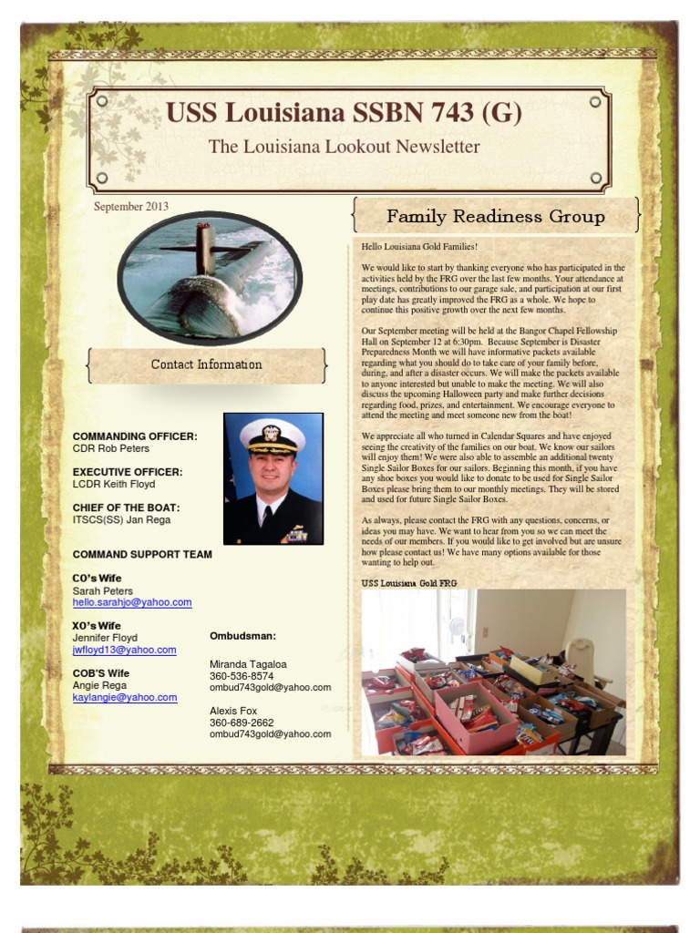 USS Louisiana Gold FRG Newsletter September 2013 | PDF | Executive ...