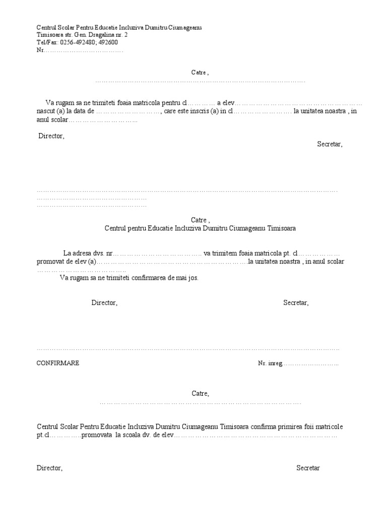 Solicitare Foaie Matricola