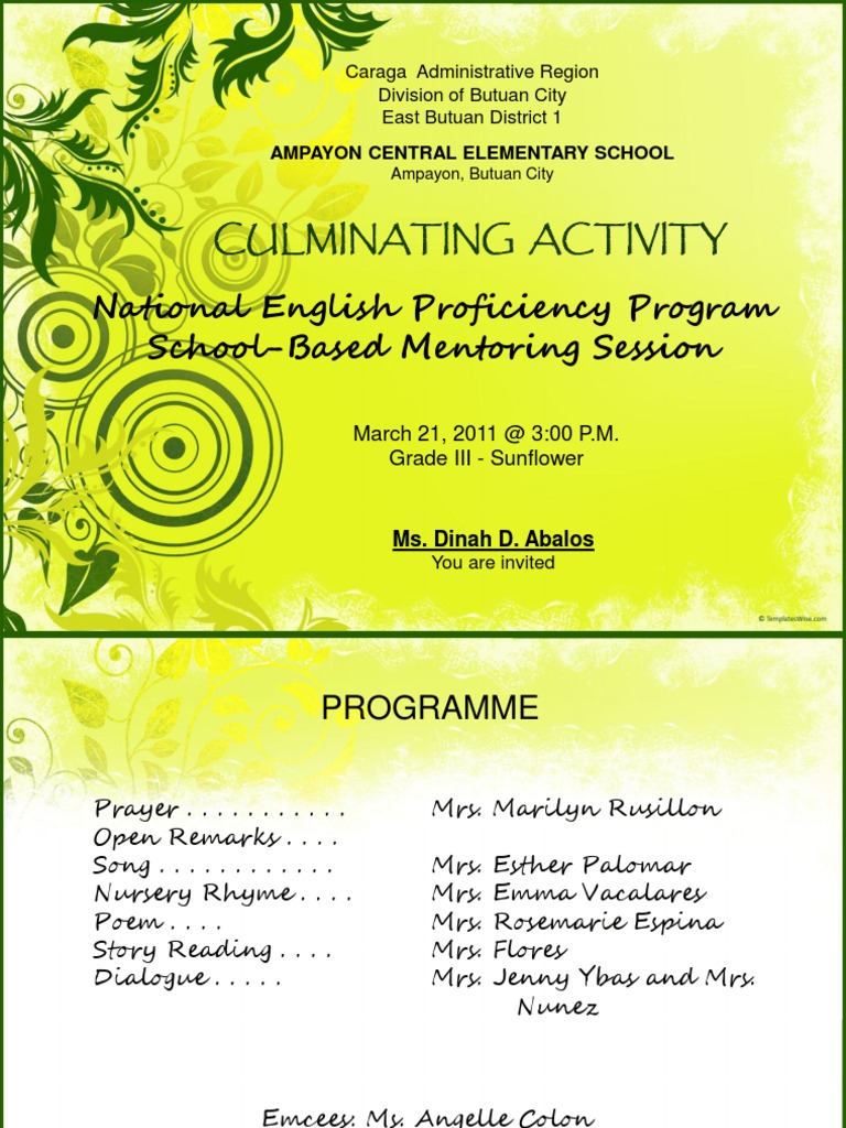 Culminating Activity: National English Proficiency Program School-Based ...