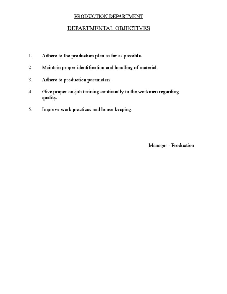 Production Department Objectives Overview | PDF | Business