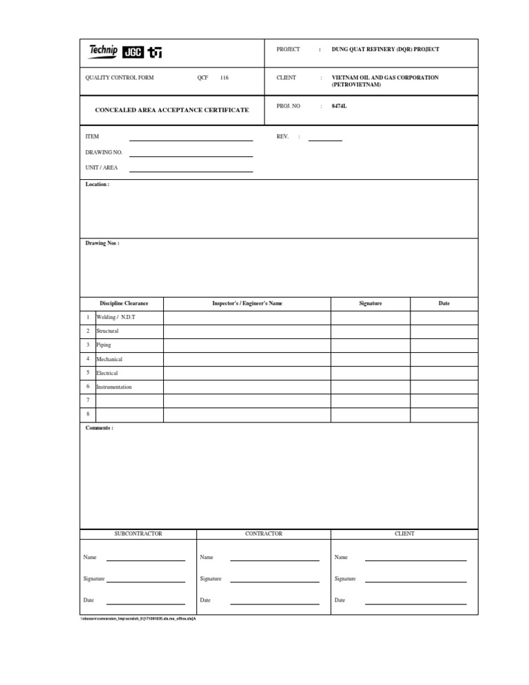 Dung Quat Refinery Quality Control Form | PDF | Technology & Engineering
