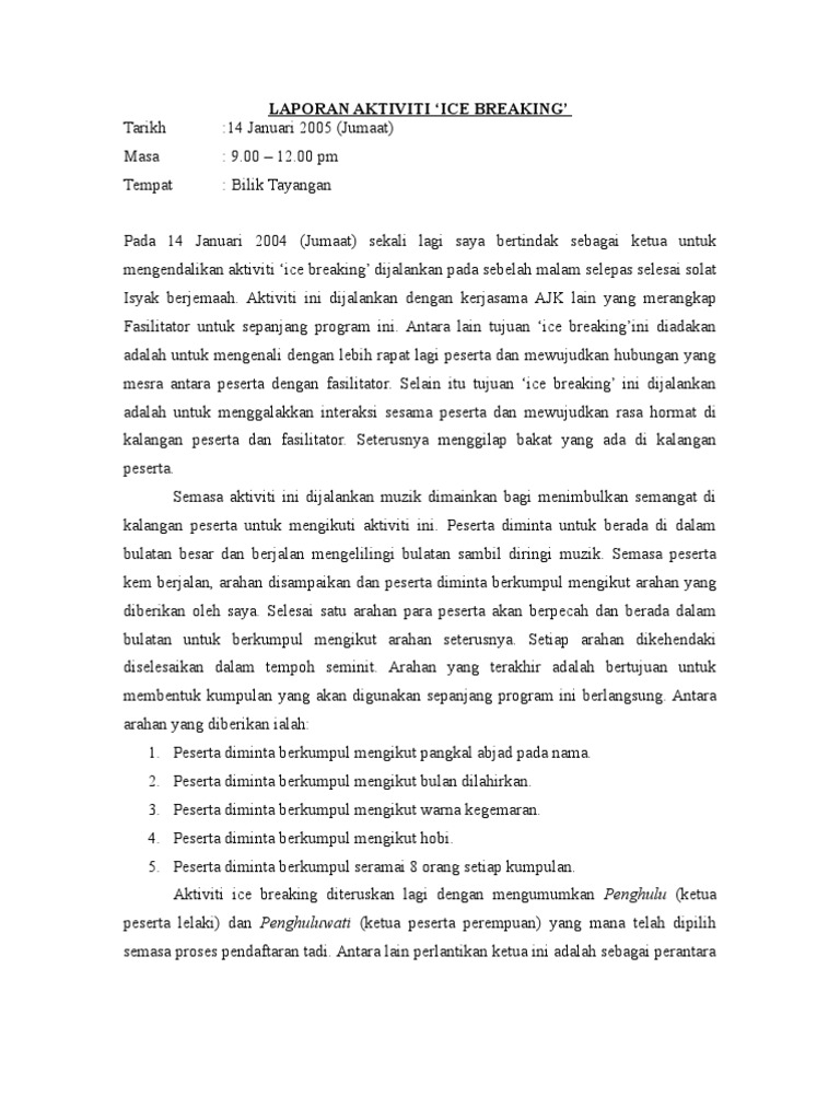 Laporan Aktiviti Ice Breaking PDF