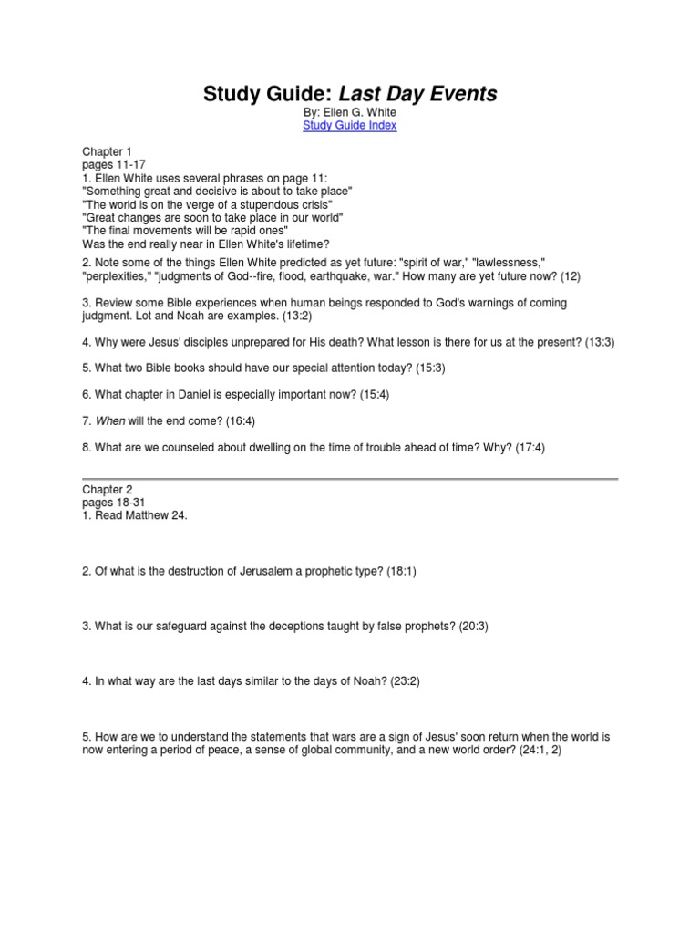 Study Guide to Last Day Events | PDF | End Time | Jesus