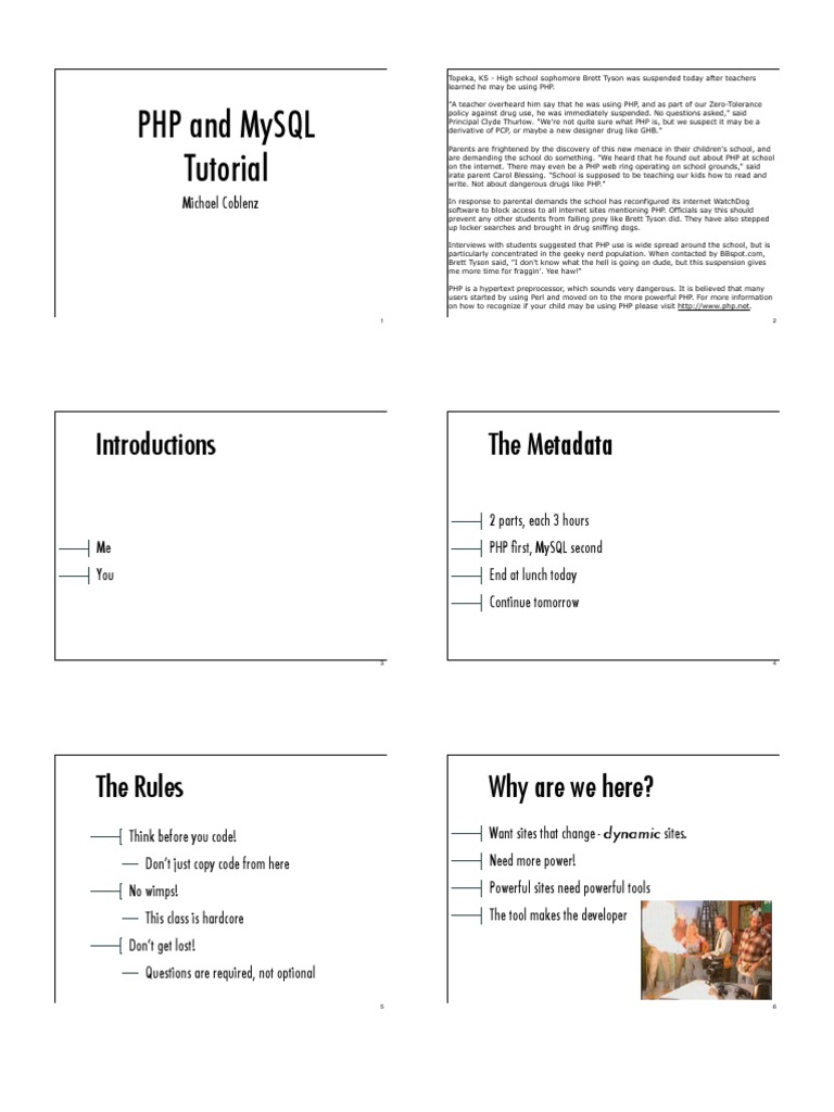 PHP and Mysql Tutorial: Introductions The Metadata | PDF | Web Server ...