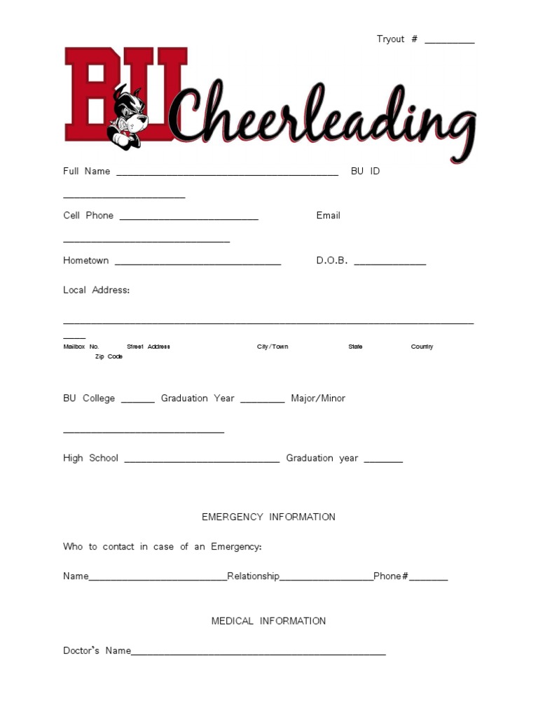 BU Cheer Tryout Registration Form | PDF