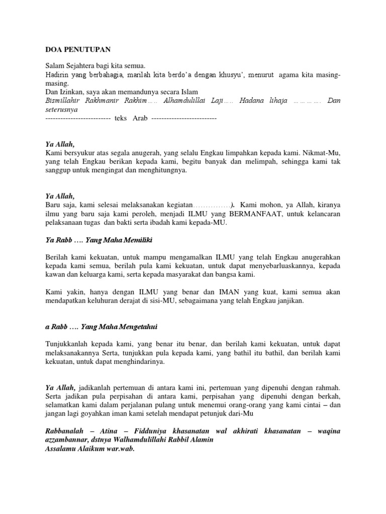 Cara Teks Naskah Pembacaan Doa Perpisahan Terkait Teks