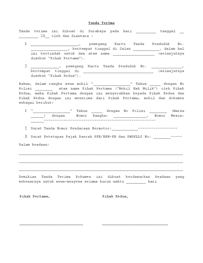 Contoh Surat Tanda Terima Pembayaran Mobil Nusagates