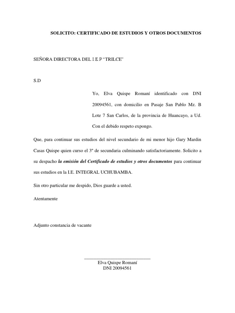 Solicitud de Certificado de Estudios | PDF