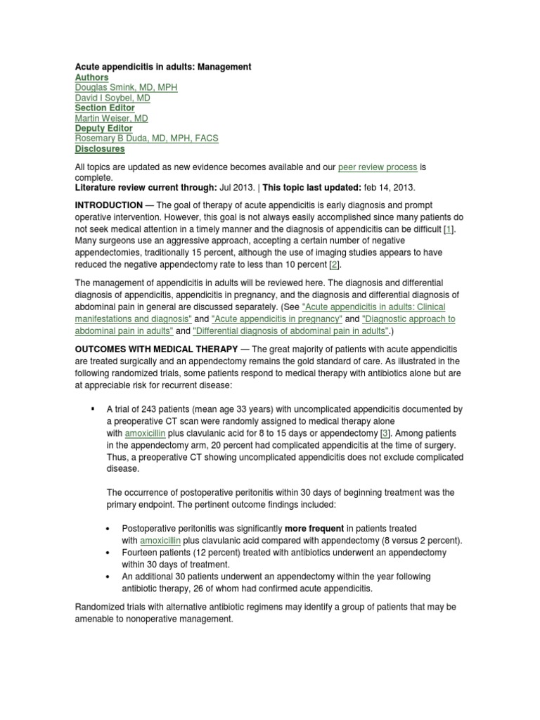 Management of Acute Appendicitis in Adults | PDF | Immunodeficiency ...