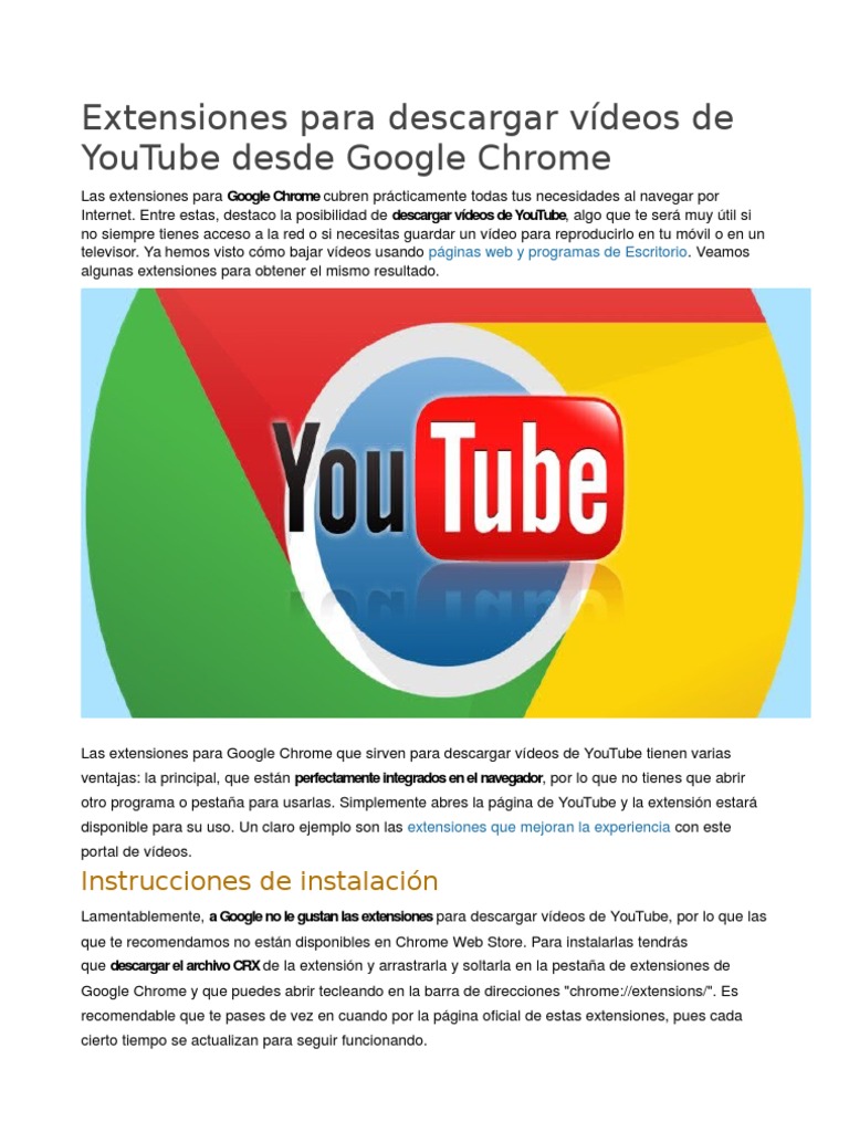 Extensiones para Descargar Vídeos de YouTube Desde Google Chrome PDF