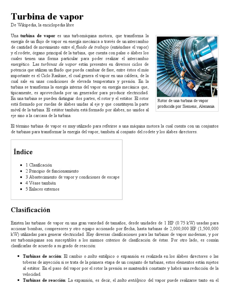 Turbina de Vapor - Wikipedia, La Enciclopedia Libre | PDF ...