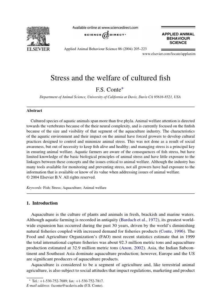 Conte f stress and the welfare of cultured fish pdf