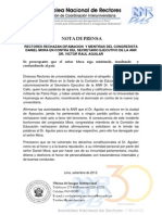 RECTORES RECHAZAN DIFAMACION Y MENTIRAS DEL CONGRESISTA  DANIEL MORA EN CONTRA DEL SECRETARIO EJECUTIVO DE LA ANR  DR. VICTOR RAUL AGUILAR