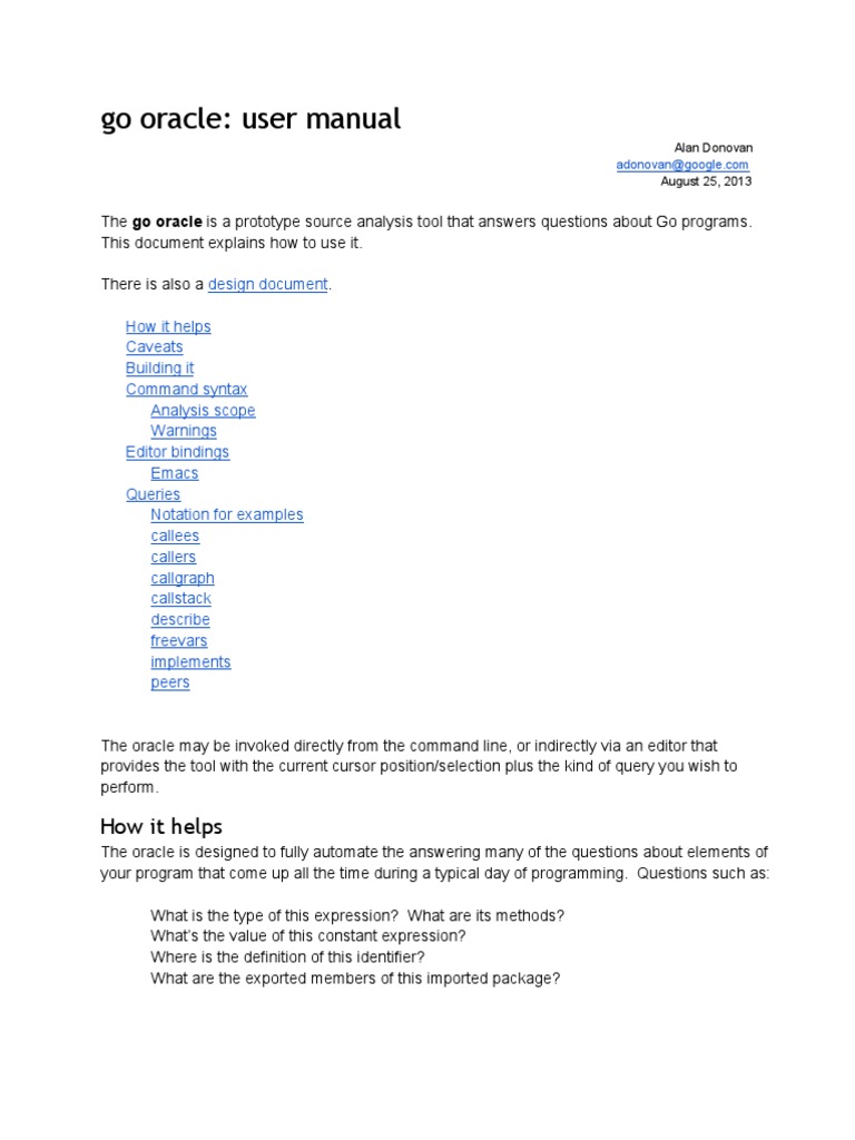Go Oracle: User Manual: How It Helps | PDF | Scope (Computer Science ...