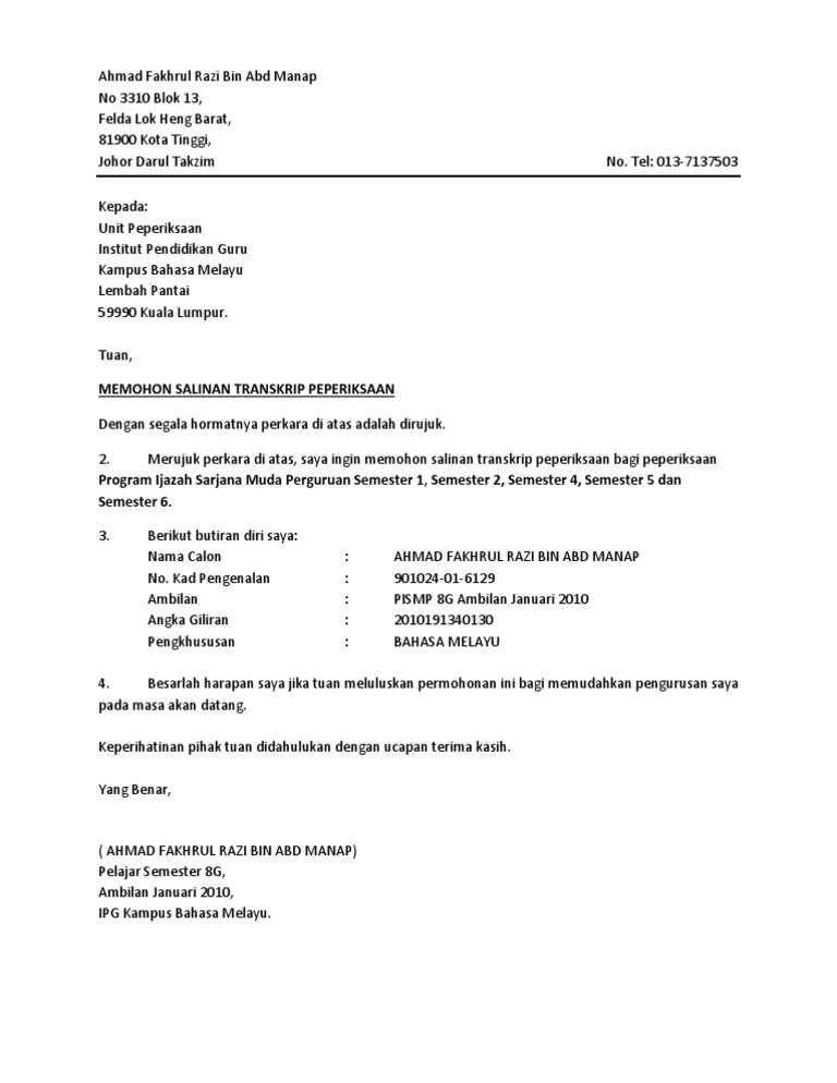 Surat Mohon Transkrip Pdf