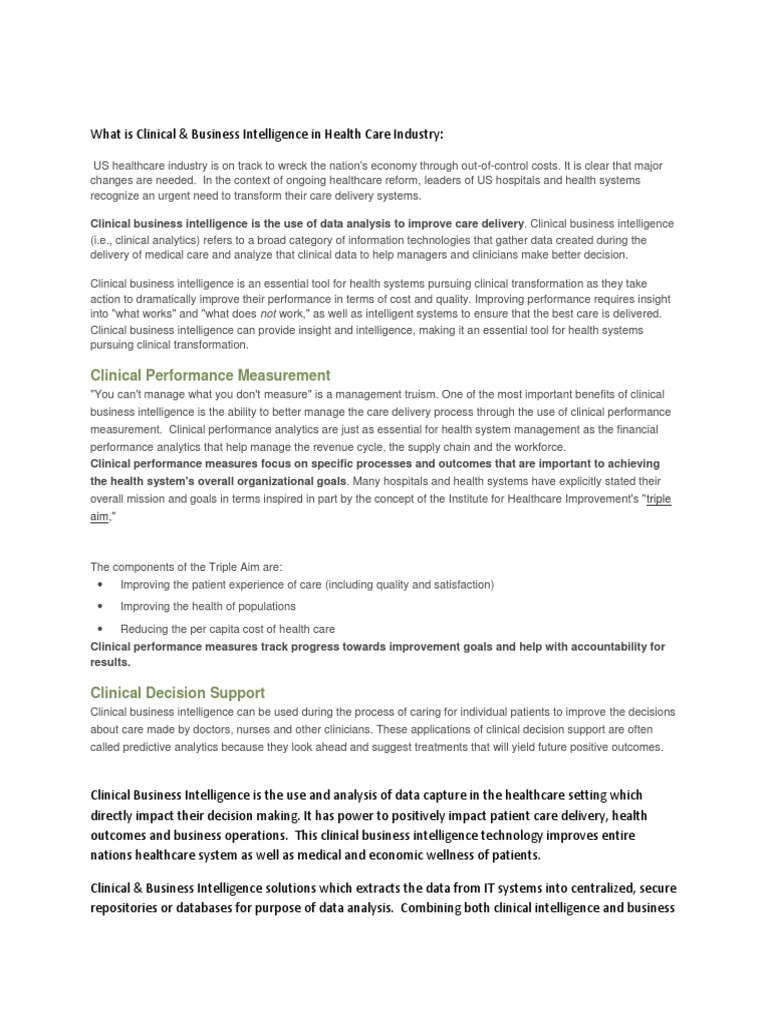 Clinical Business Intelligence in Healthcare | PDF | Business ...