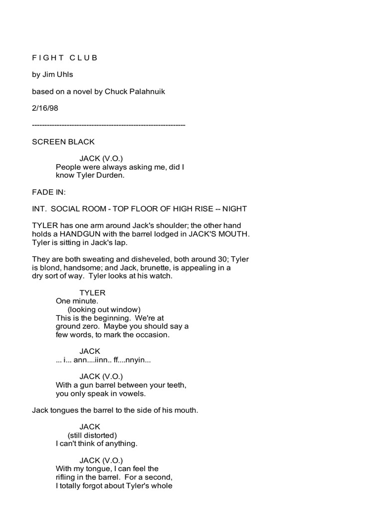 Fight Club Script PDF Baggage Nature