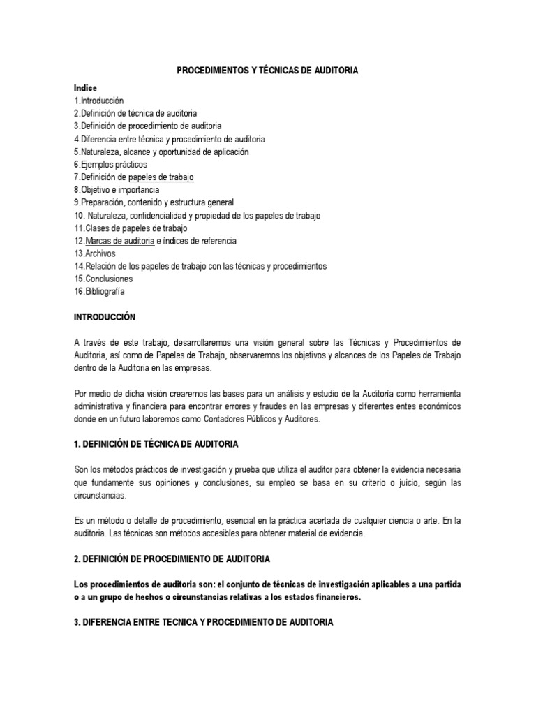 Procedimientos y Técnicas de Auditoria | PDF | Contralor | Contador