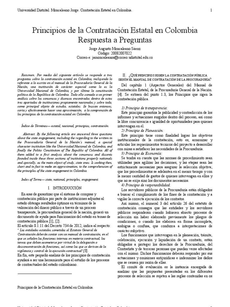 Principios de la Contratación Estatal en Colombia
