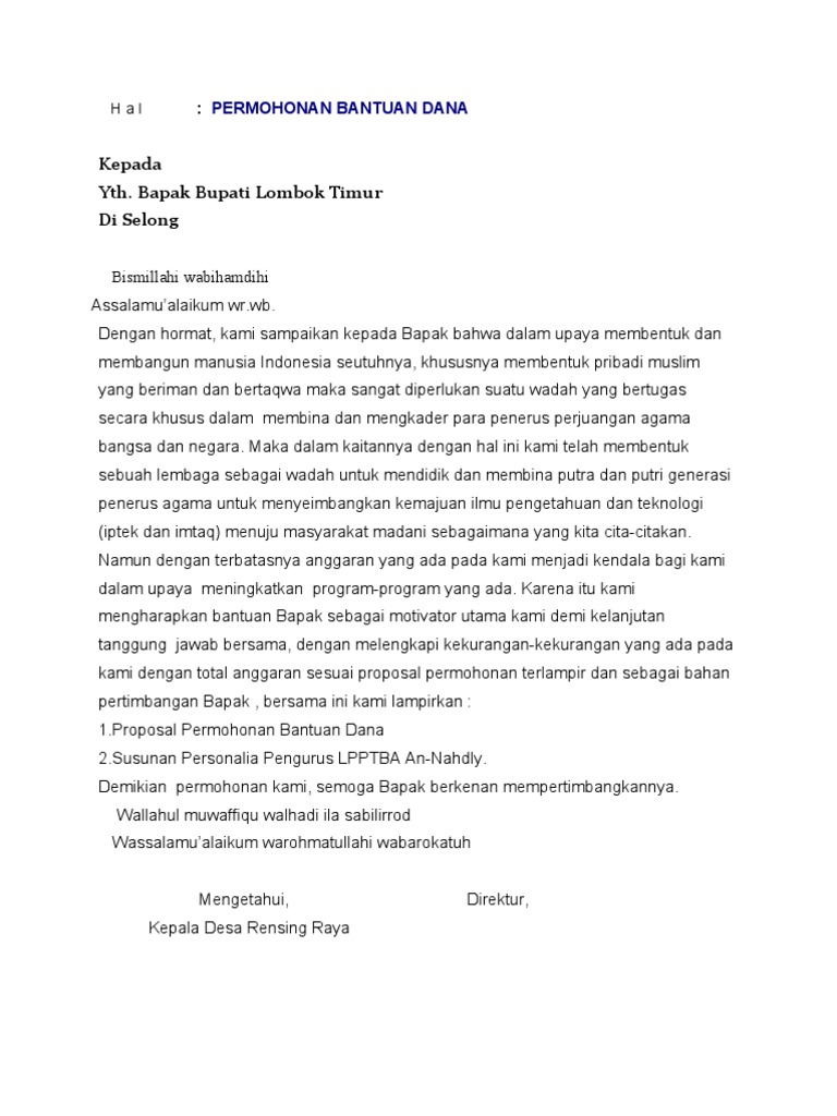 Contoh Proposal Bantuan Dana