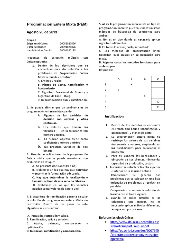 PEM Preguntas Programación lineal Matemática aplicada