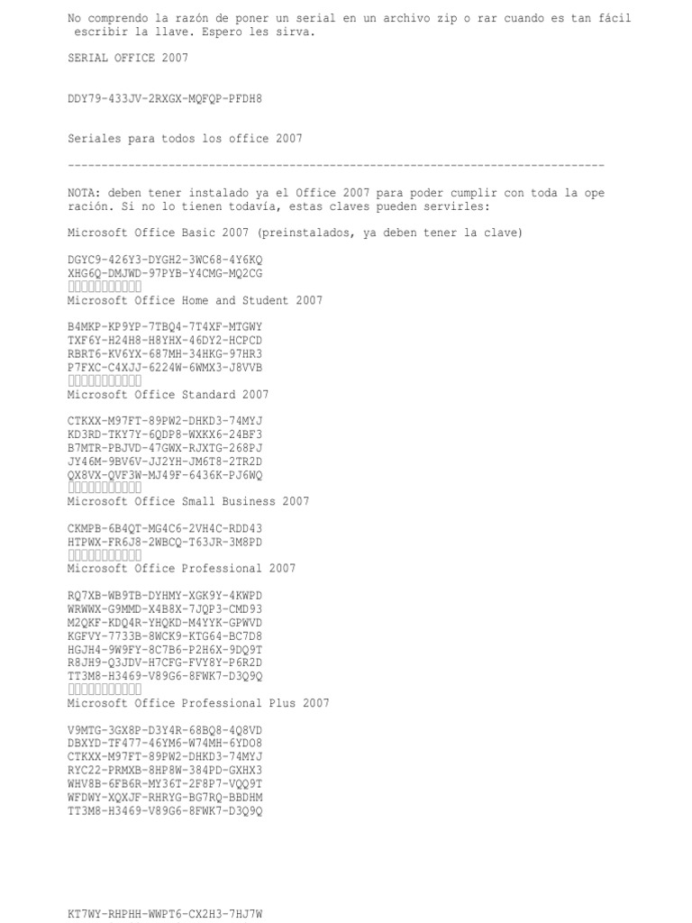 Seriales Office 2007 | PDF | Microsoft | Software propietario