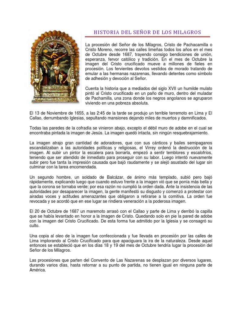 Historia del Señor de los Milagros | PDF | Ciencias sociales | Religión ...