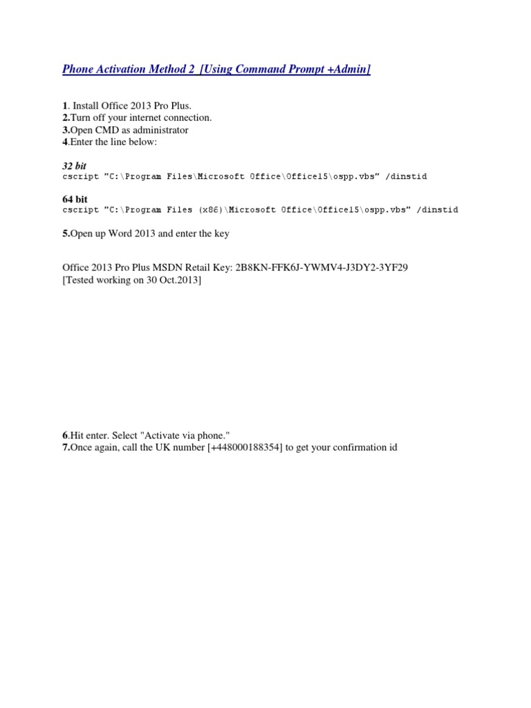 Activate Office 2013 via CMD Instructions | PDF | Computers ...