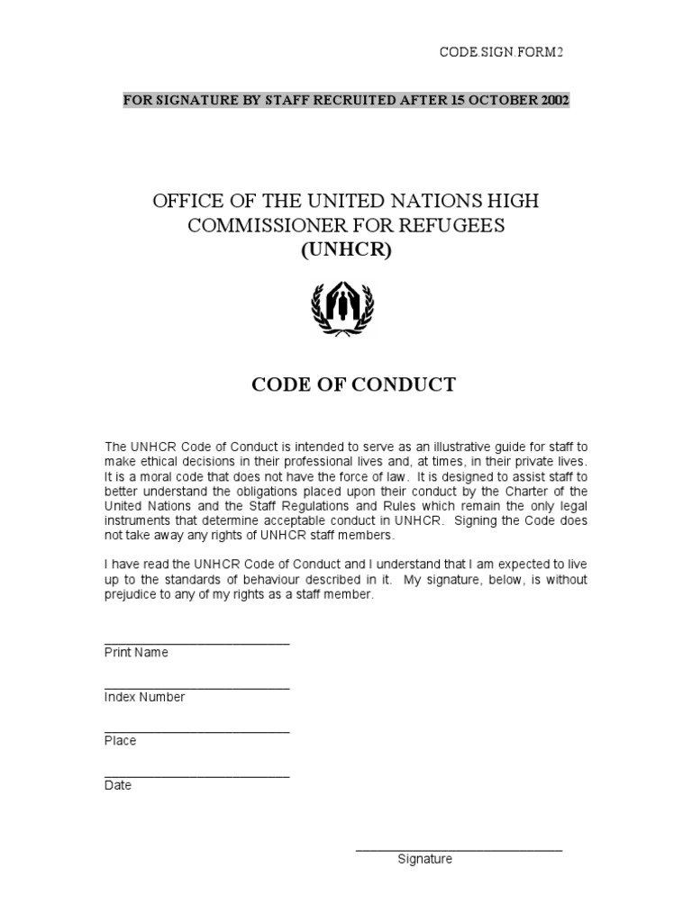 UNHCR Staff Code of Conduct Form | PDF