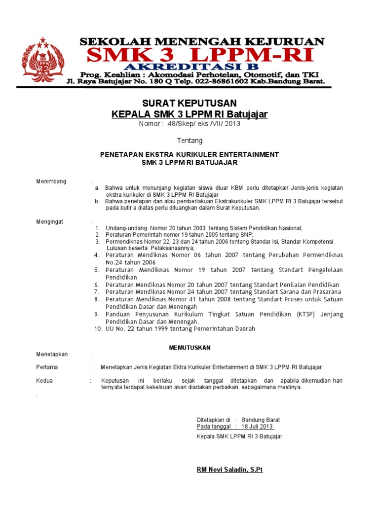 Contoh Sk Ekstrakurikuler Dunia Sosial