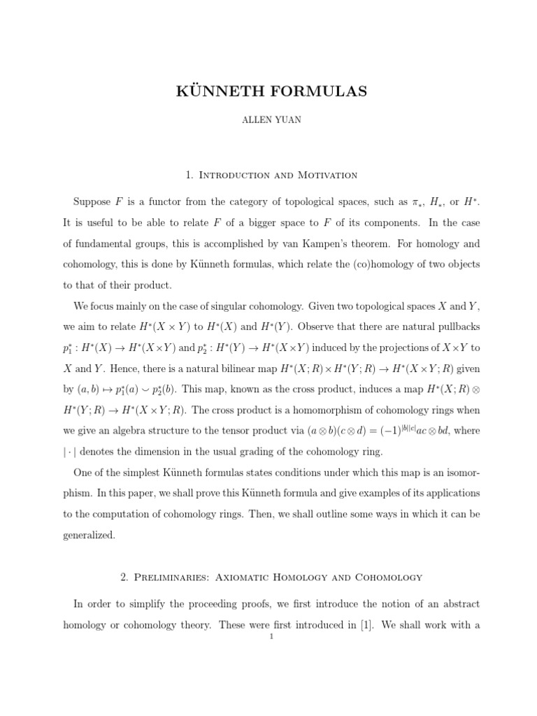 Künneth Formulas in Cohomology Theory | PDF | Ring (Mathematics ...