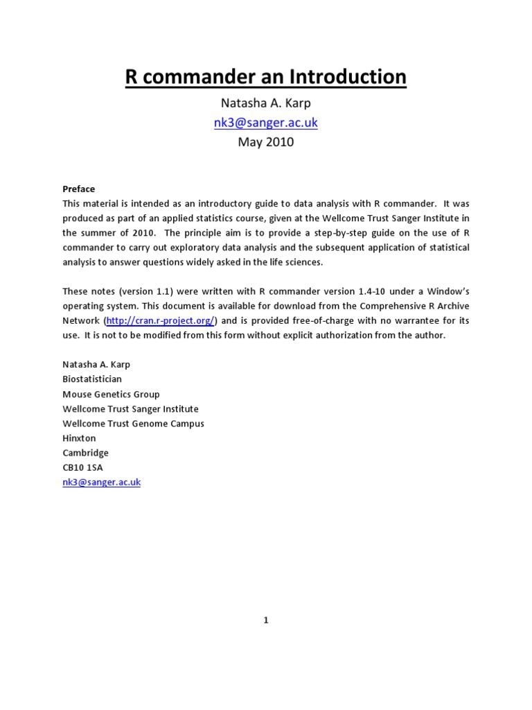 Introduction to R Commander Software | PDF