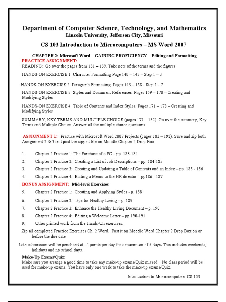 Ch 2 Word Assignment Sheet 2