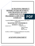 Summer Training Project Report On Recruitment and Training of Life Associate'S in DLF Pramerica Life Insurance Company