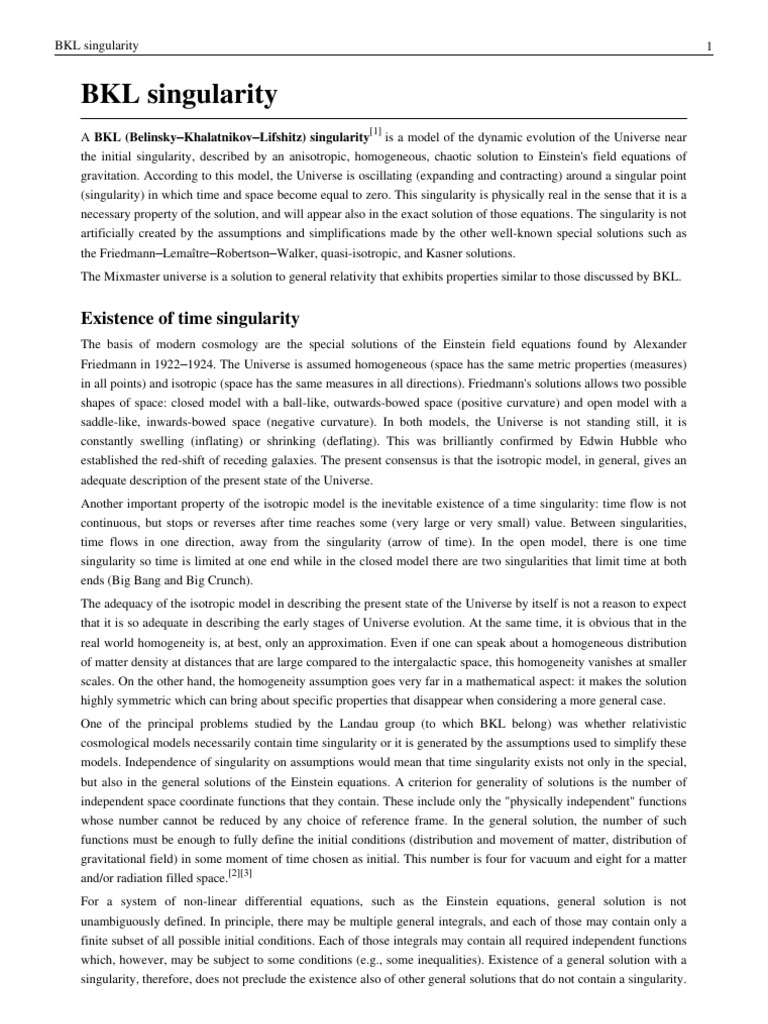 Bkl Singularity Existence Of Time Singularity Download Free Pdf