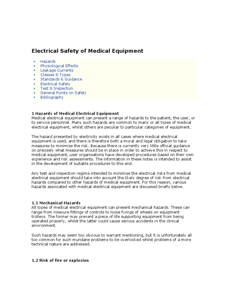 Electrical Safety of Medical Equipment PDF Insulator (Electricity