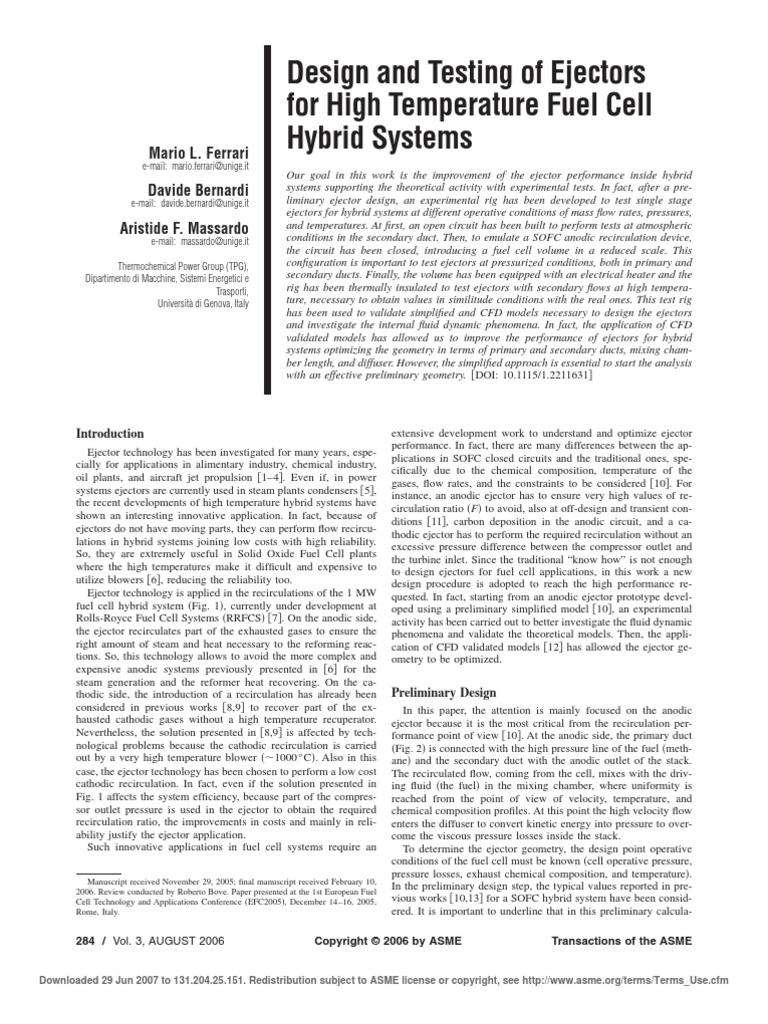 Design and Testing of Ejectors For High Temperature Fuel Cell Hybrid ...