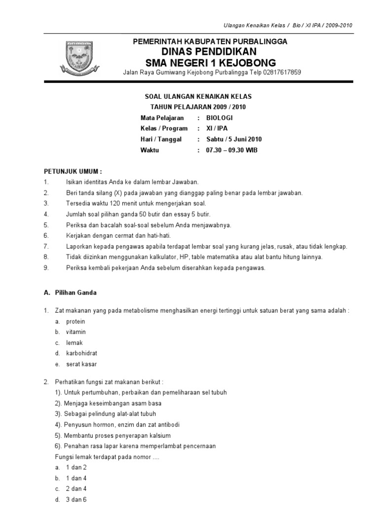 11++ 50 soal biologi kelas 9 info