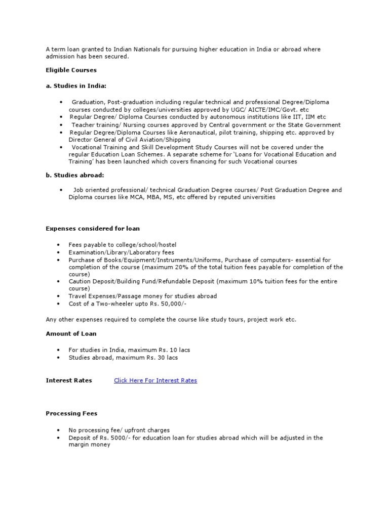 Education Loans for Indian Students | PDF