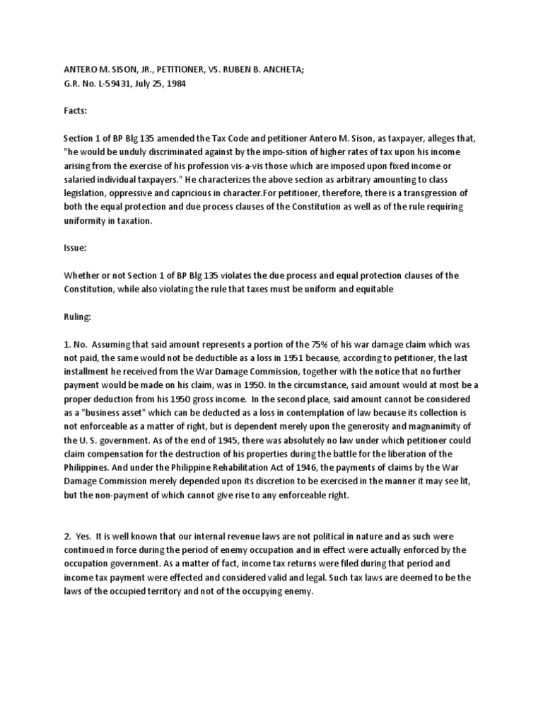 Sison vs ancheta pdf taxation in the united states equal